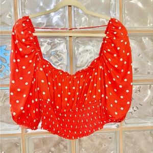 AFRM Red Polka Dot Puff Sleeve Crop Top
